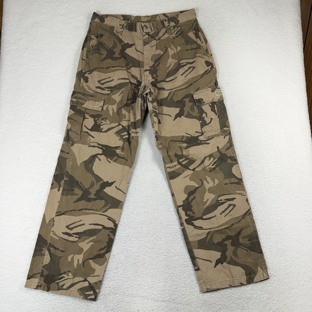 Wrangler Camouflage Cargo Pants Mens 34x32 (33.5x30) Green Military 100% Cotton